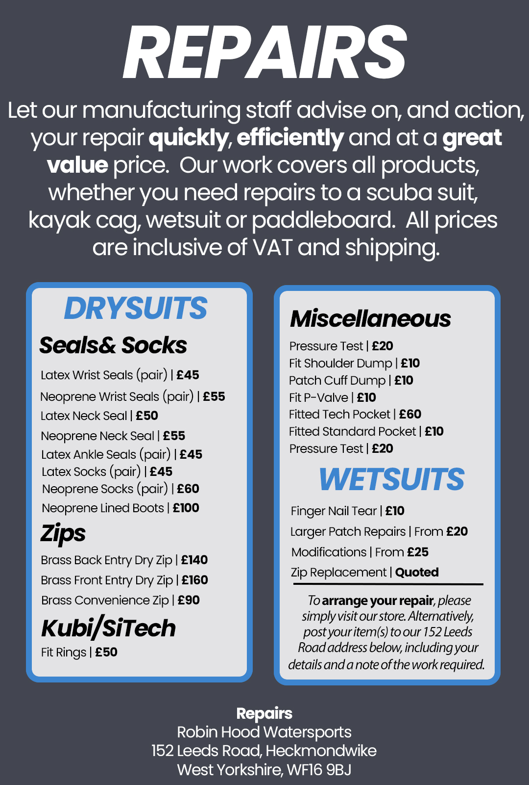 Wetsuit and drysuit repairs in Yorkshire