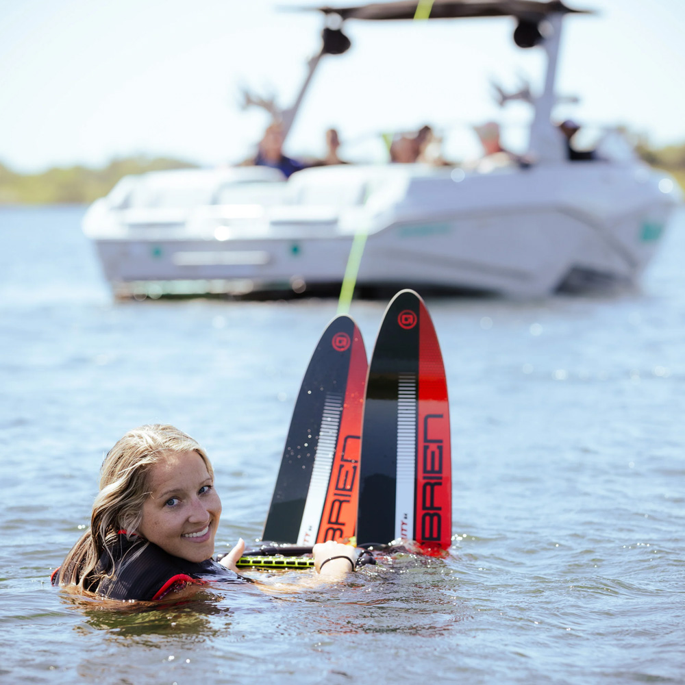 O'Brien Celebrity 64 inch Combo Waterskis Red In Use
