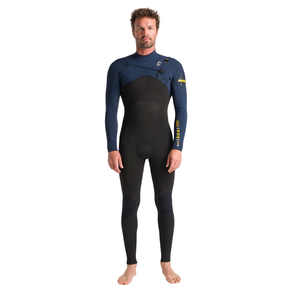 C-Skins Mens NuWave Session 4/3mm Chest Zip Wetsuit Black/Bluestone/Saffron