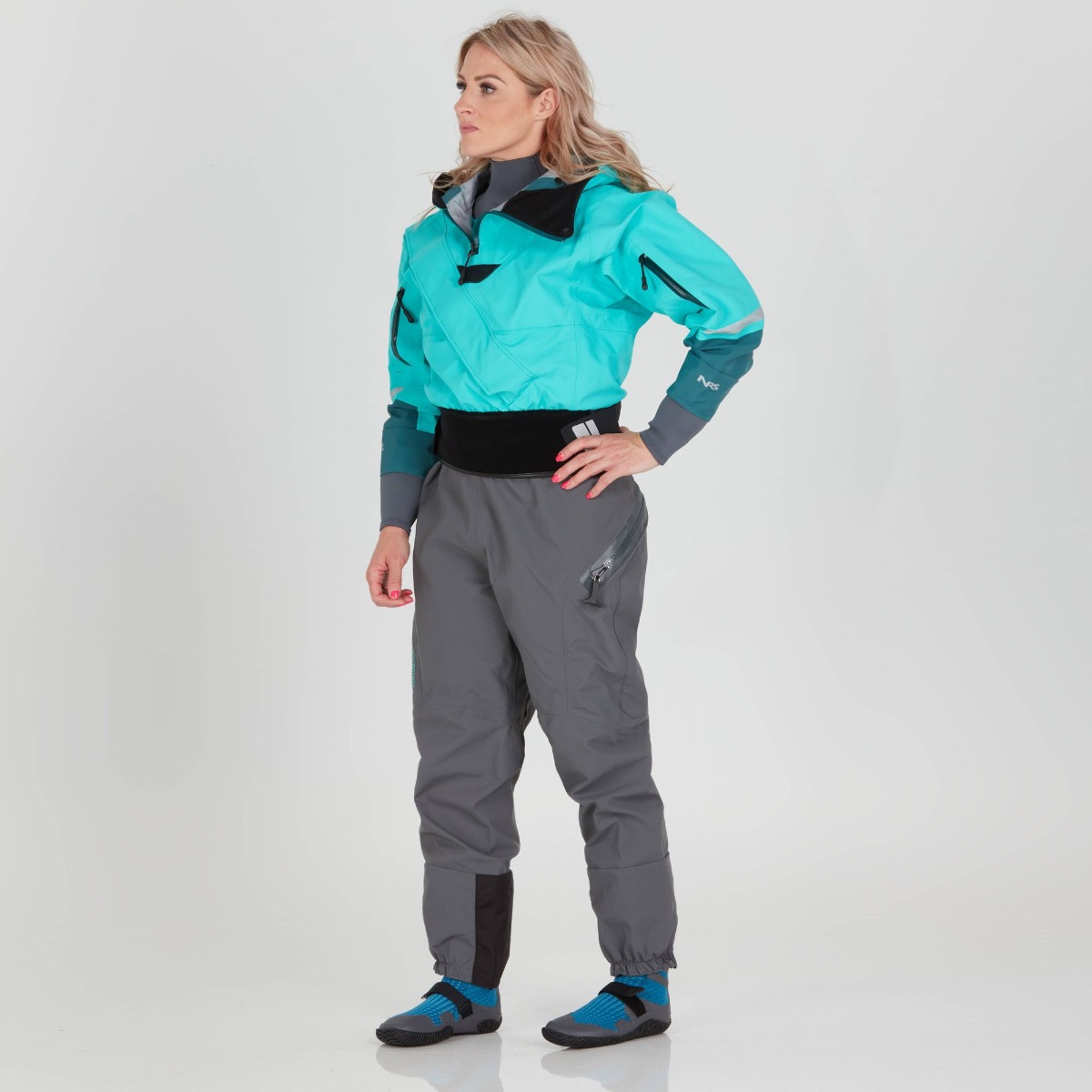 NRS Navigator Gore-Tex Pro Womens Front Entry Drysuit Aqua