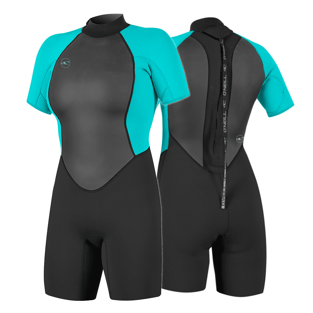 O'Neill Reactor-2 2mm Womens Back Zip Shorty Wetsuit Black/LightAqua US 12 UK 14