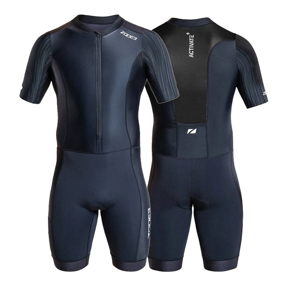 Zone3 Activate+ Plus Men's Short Sleeve Full Zip Trisuit Black