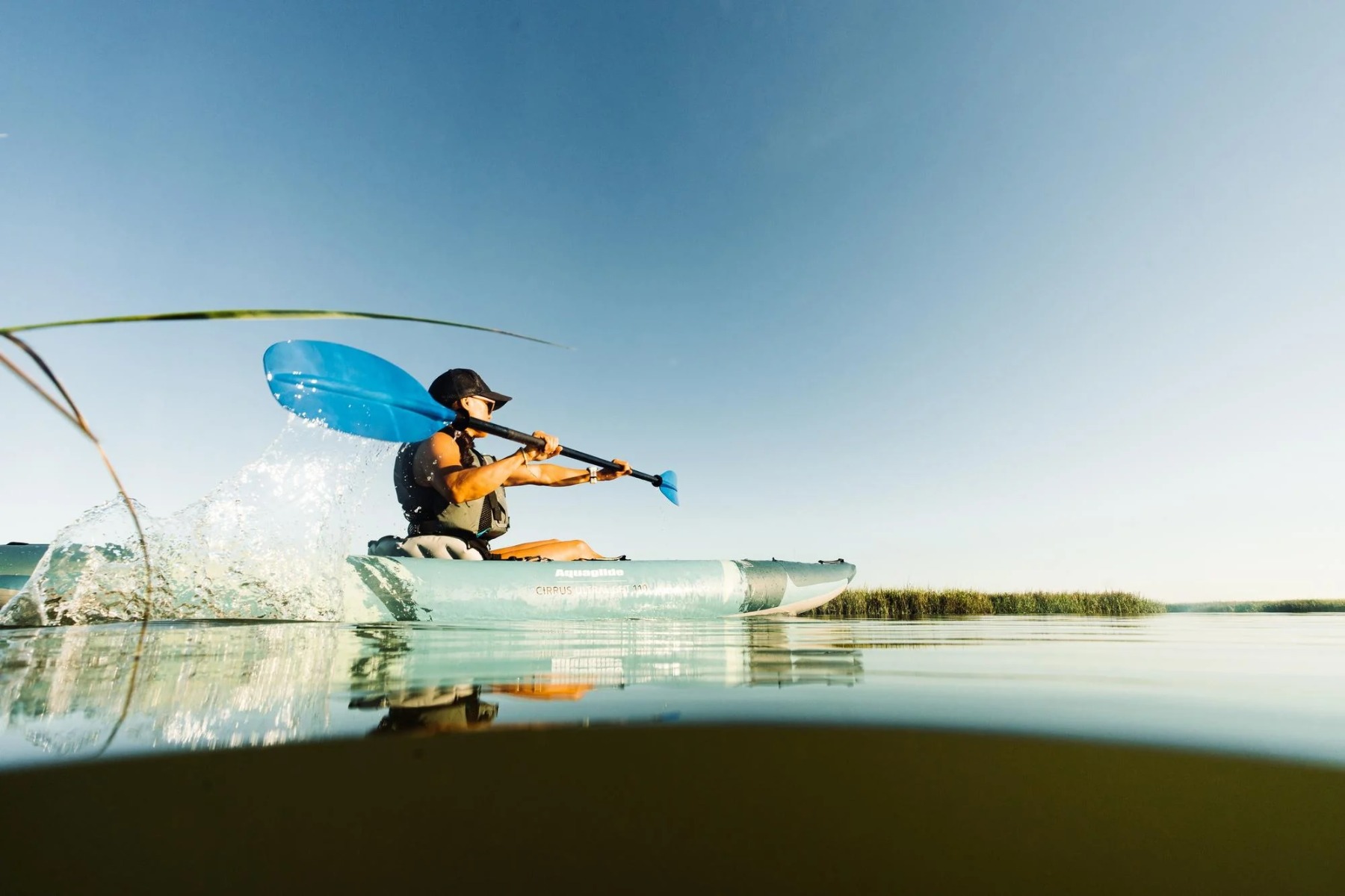 Paddling in the Aquaglide Cirrus 110 Solo Light Weight Drop Stitch Inflatable Kayak